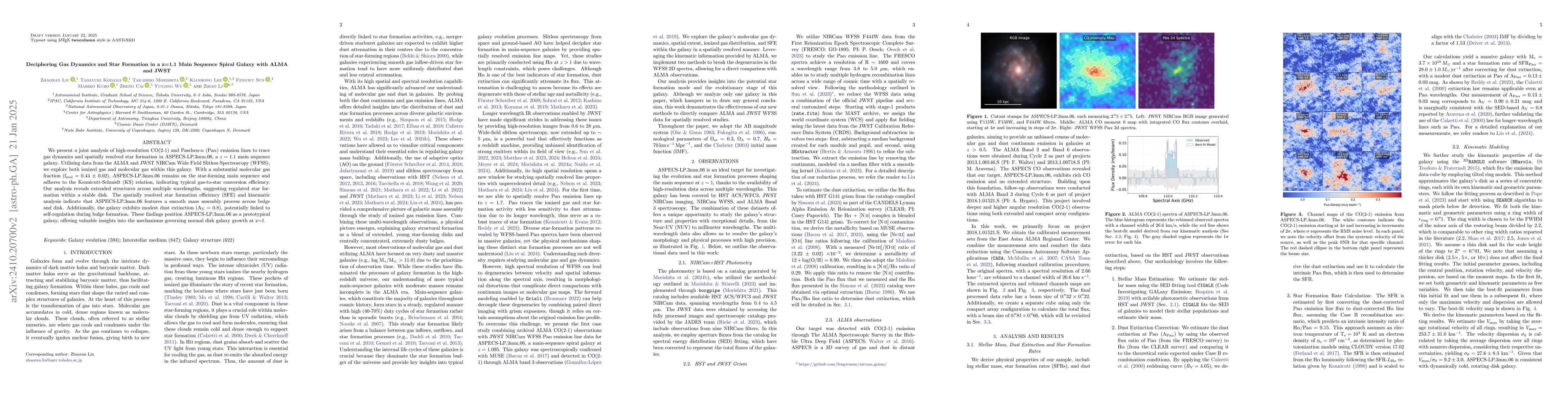Thumbnail for Deciphering Gas Dynamics and Star Formation in a z=1.1 Main Sequence
  Spiral Galaxy with ALMA and JWST
