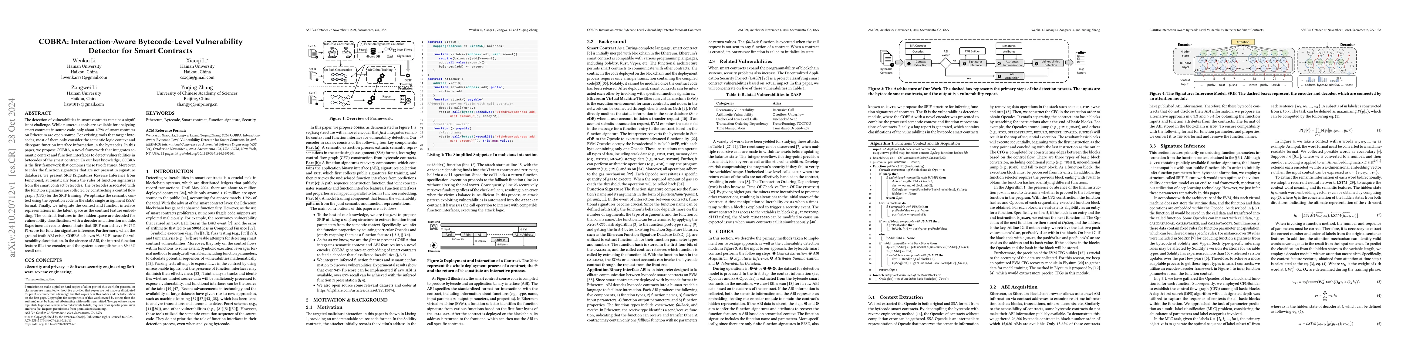 Thumbnail for COBRA: Interaction-Aware Bytecode-Level Vulnerability Detector for Smart
  Contracts