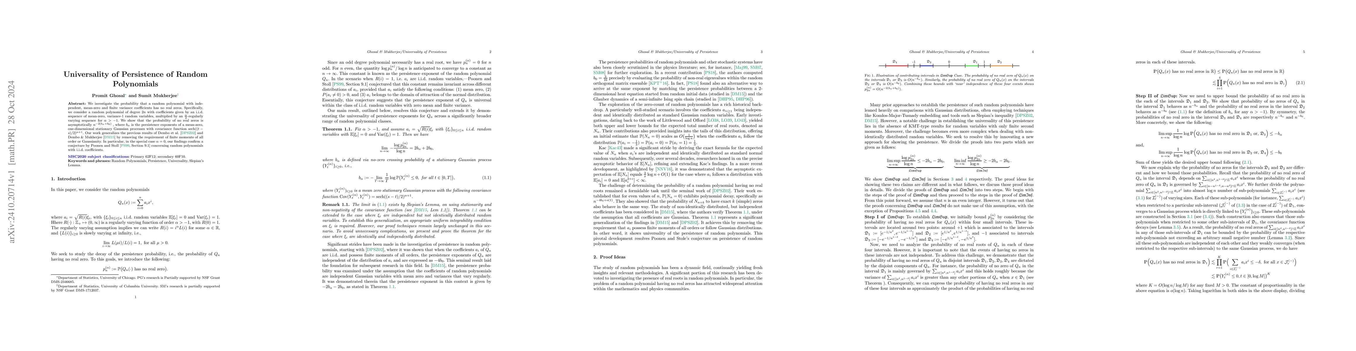 Thumbnail for Universality of Persistence of Random Polynomials
