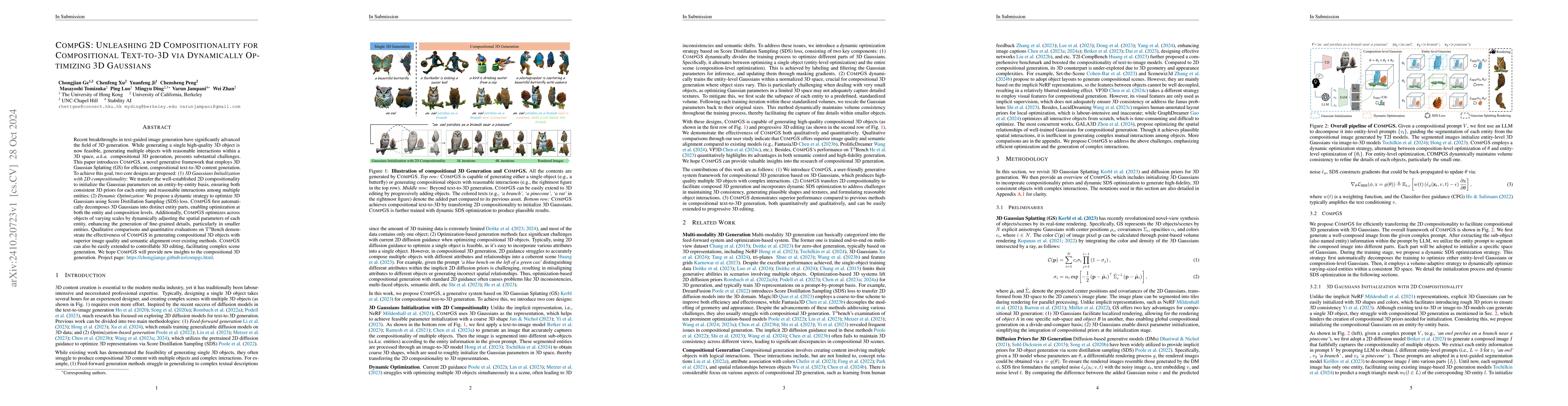 Thumbnail for CompGS: Unleashing 2D Compositionality for Compositional Text-to-3D via
  Dynamically Optimizing 3D Gaussians