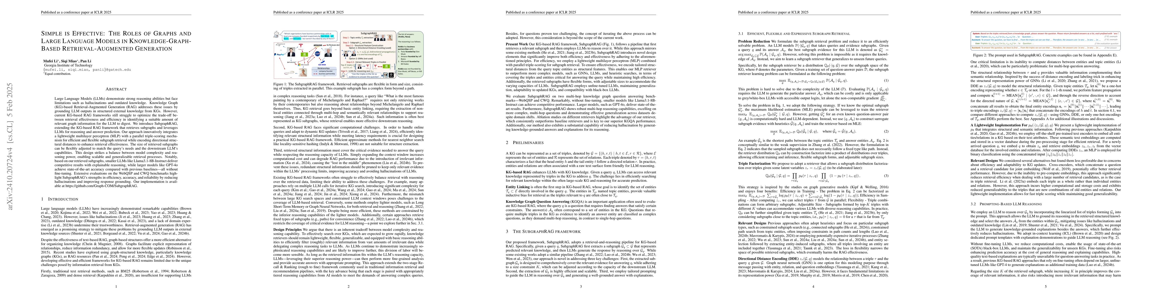 Thumbnail for Simple is Effective: The Roles of Graphs and Large Language Models in
  Knowledge-Graph-Based Retrieval-Augmented Generation