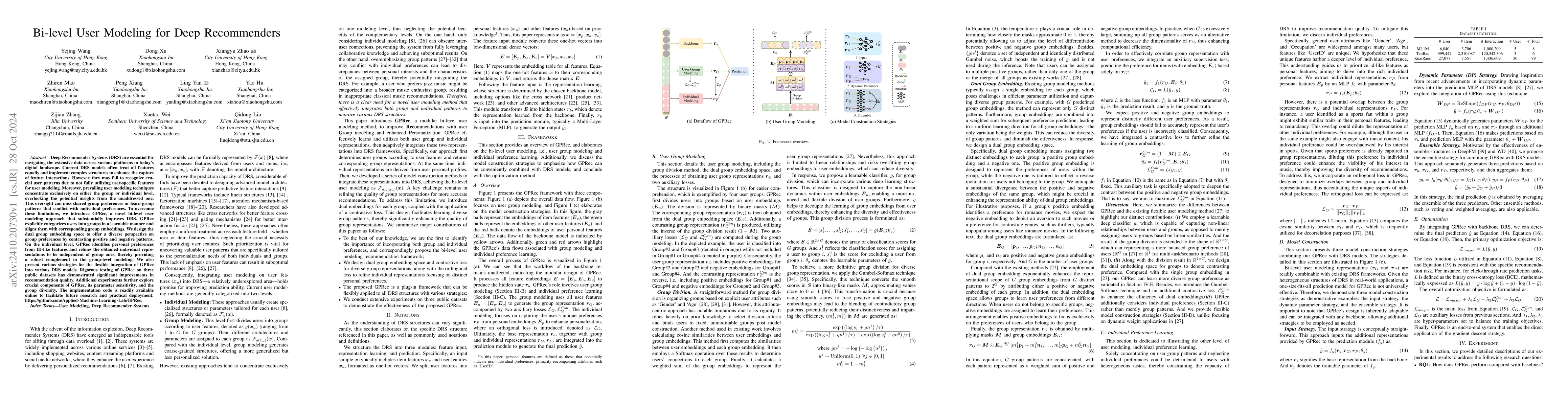 Thumbnail for GPRec: Bi-level User Modeling for Deep Recommenders