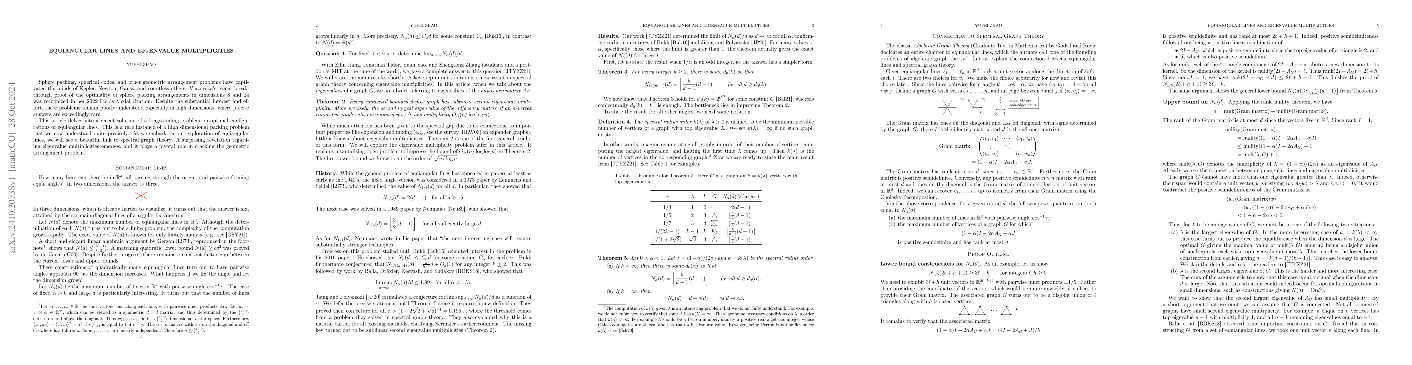 Thumbnail for Equiangular lines and eigenvalue multiplicities