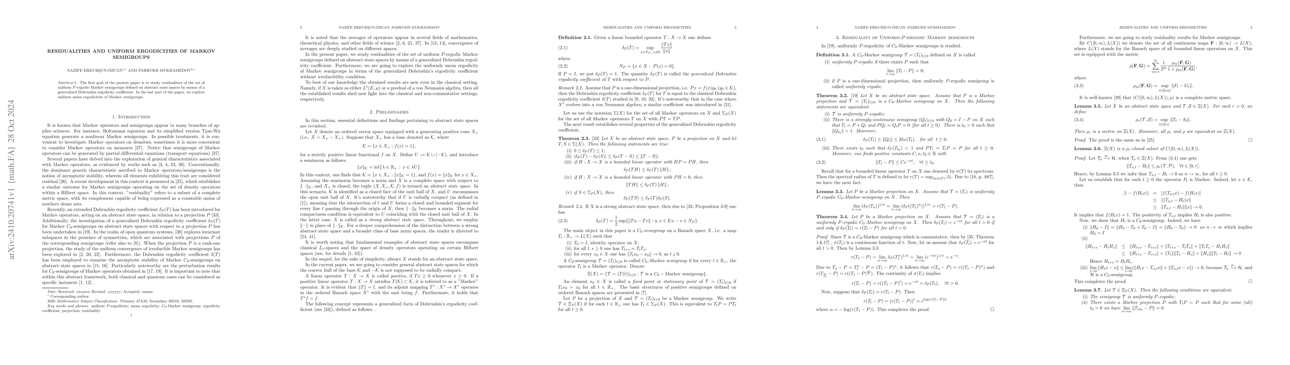 Thumbnail for Residualities and uniform ergodicities of Markov semigroups