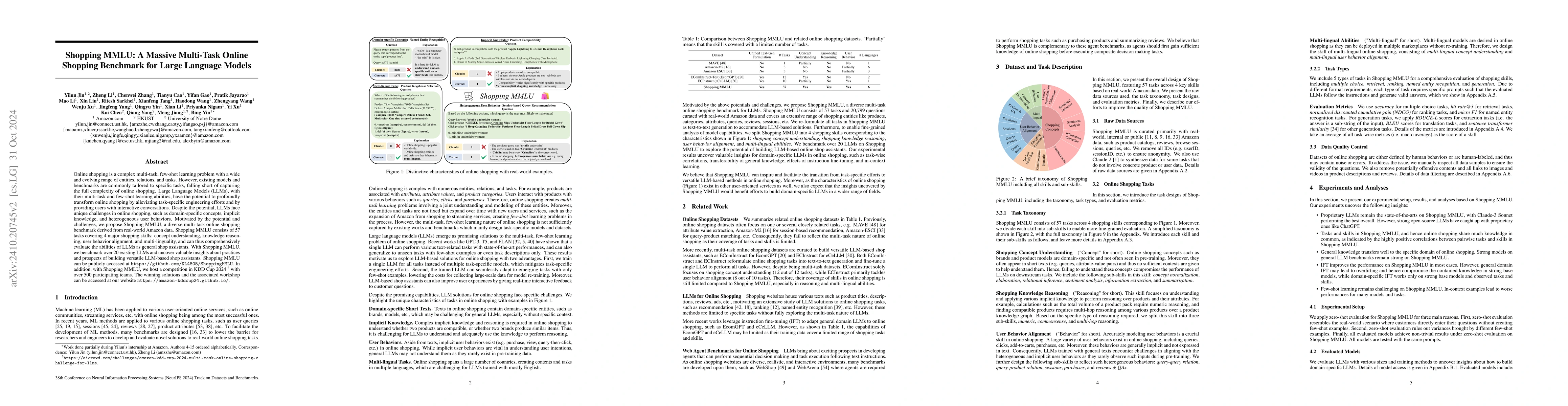 Thumbnail for Shopping MMLU: A Massive Multi-Task Online Shopping Benchmark for Large
  Language Models