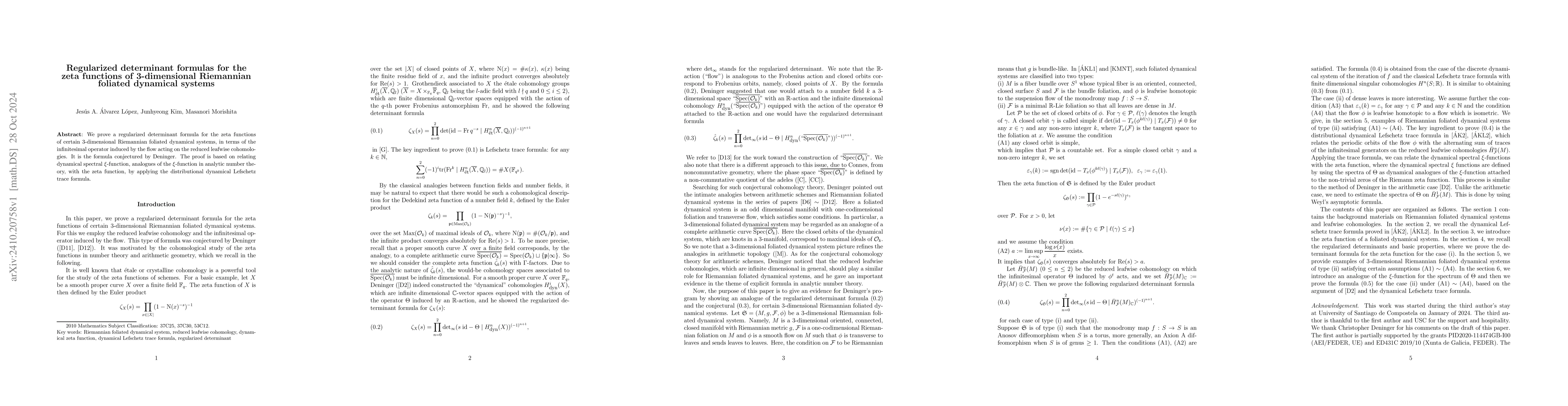 Thumbnail for Regularized determinant formulas for the zeta functions of 3-dimensional
  Riemannian foliated dynamical systems