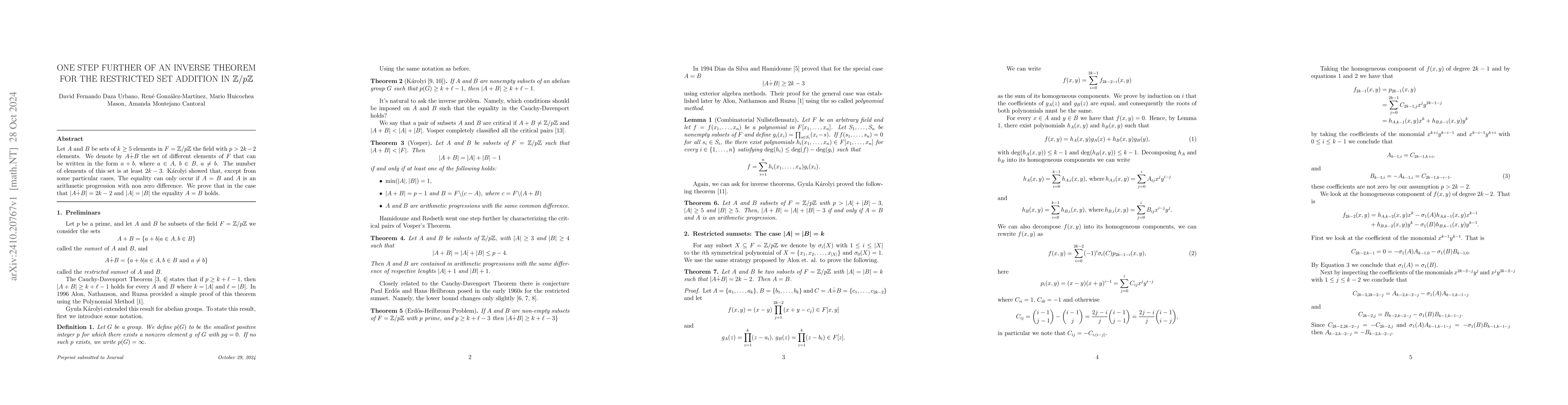 Thumbnail for One step further of an inverse theorem for the restricted set addition
  in $\mathbb{Z}/p\mathbb{Z}$