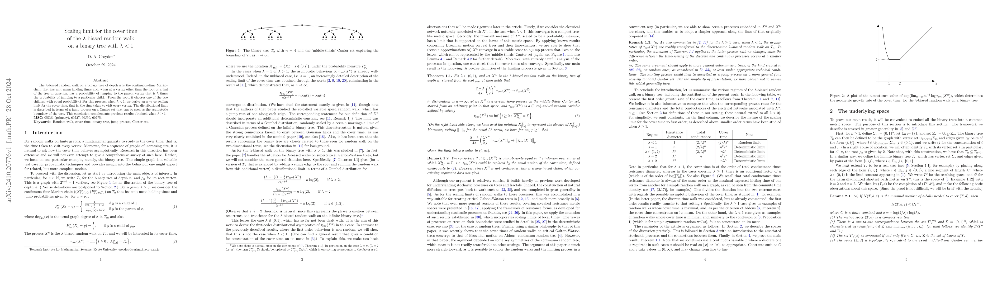 Thumbnail for Scaling limit for the cover time of the $λ$-biased random walk on
  a binary tree with $λ<1$