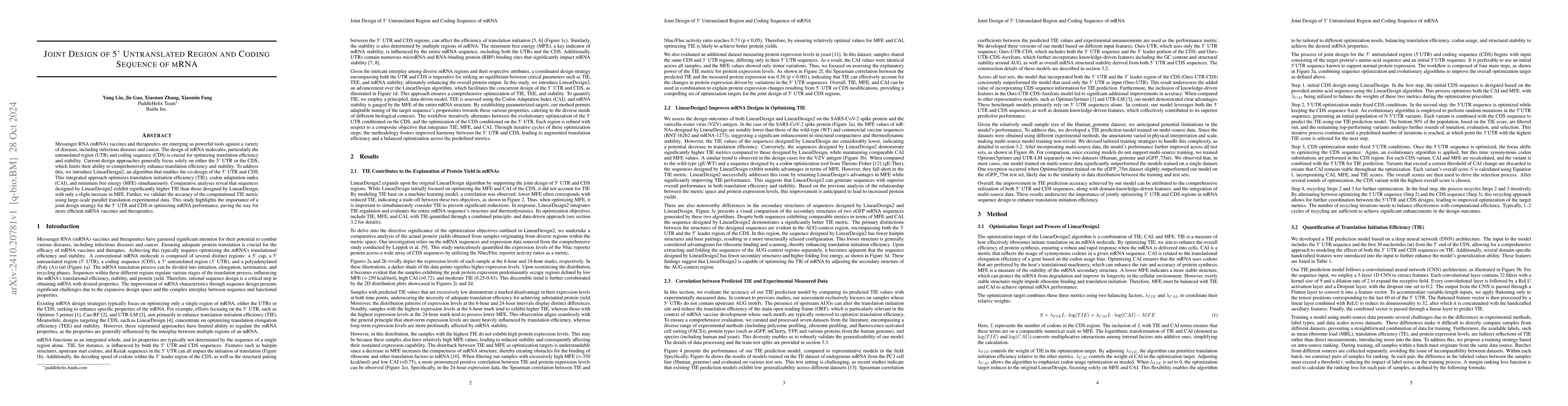 Thumbnail for Joint Design of 5' Untranslated Region and Coding Sequence of mRNA