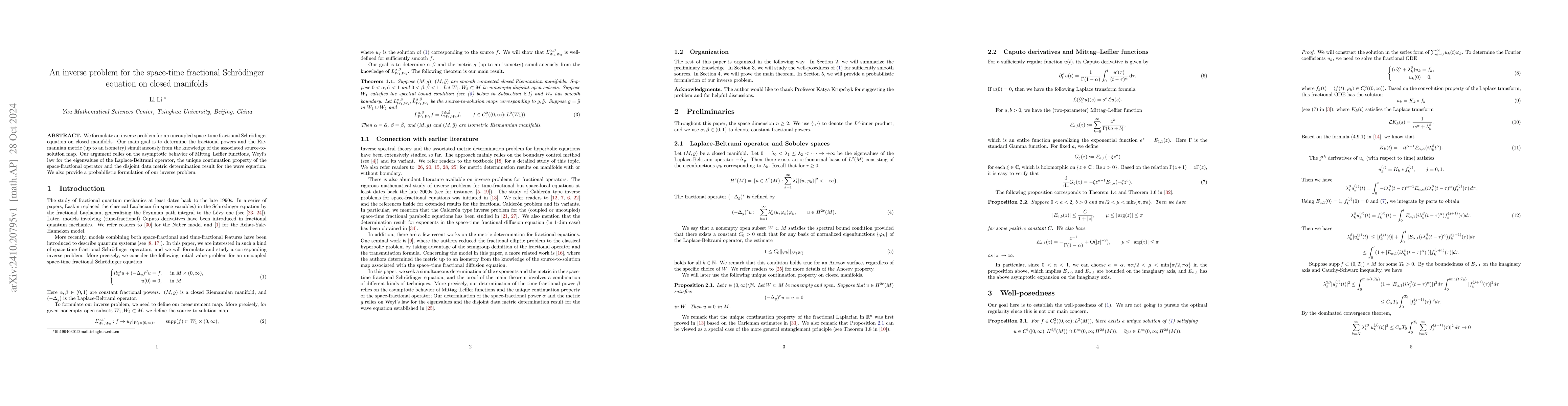 Thumbnail for An inverse problem for the space-time fractional Schrödinger equation
  on closed manifolds