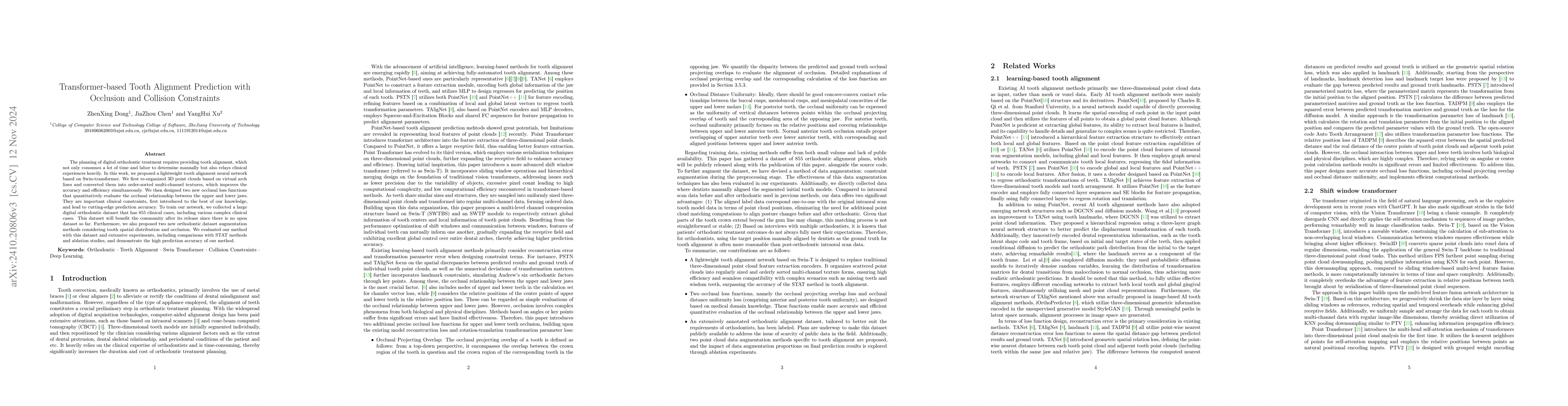Thumbnail for Transformer-Based Tooth Alignment Prediction With Occlusion And
  Collision Constraints