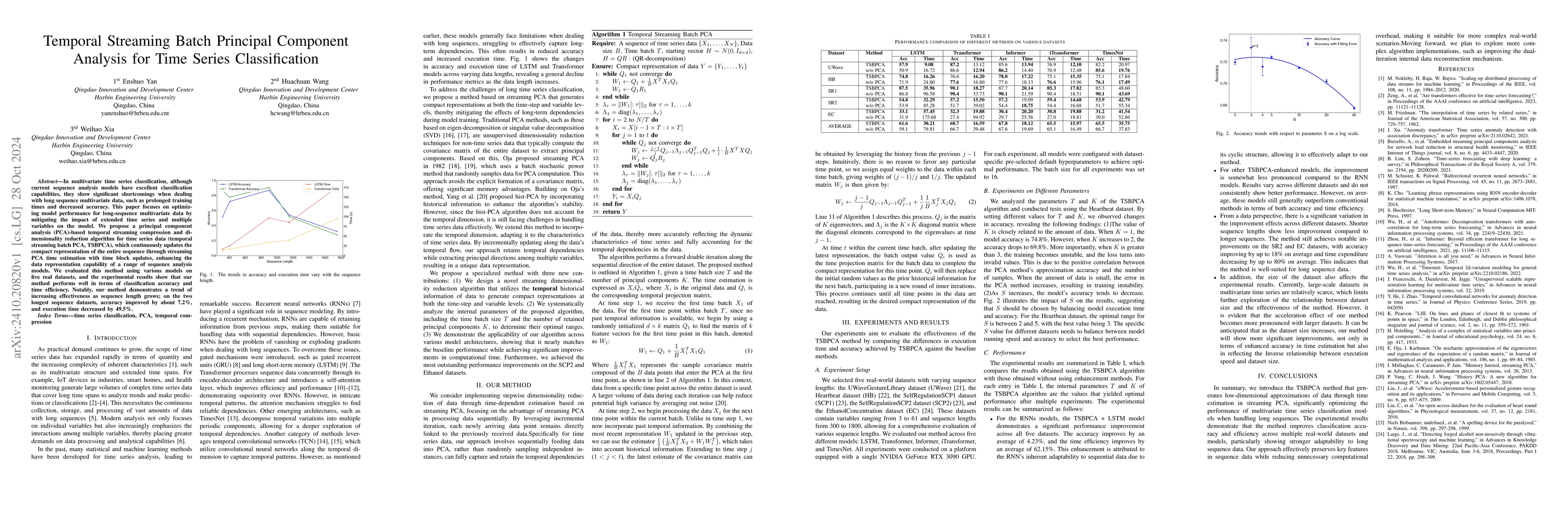 Thumbnail for Temporal Streaming Batch Principal Component Analysis for Time Series
  Classification