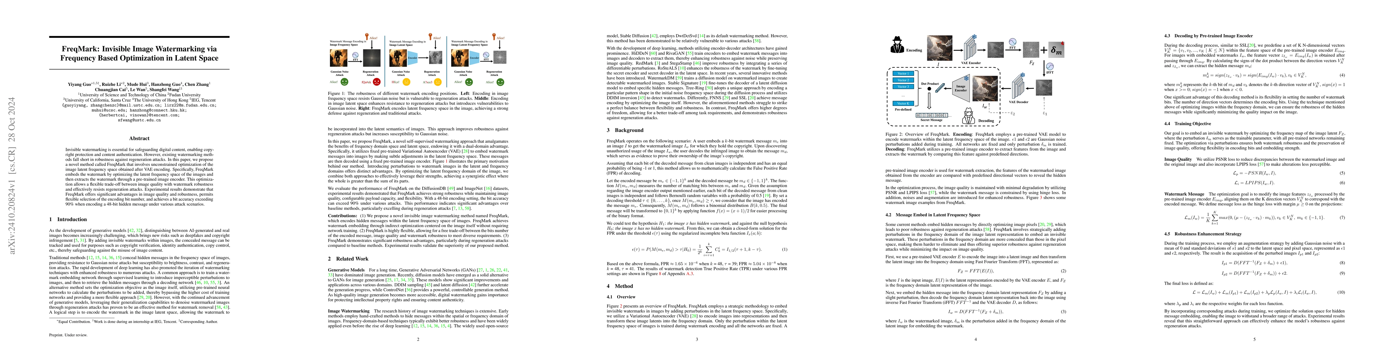 Thumbnail for FreqMark: Invisible Image Watermarking via Frequency Based Optimization
  in Latent Space