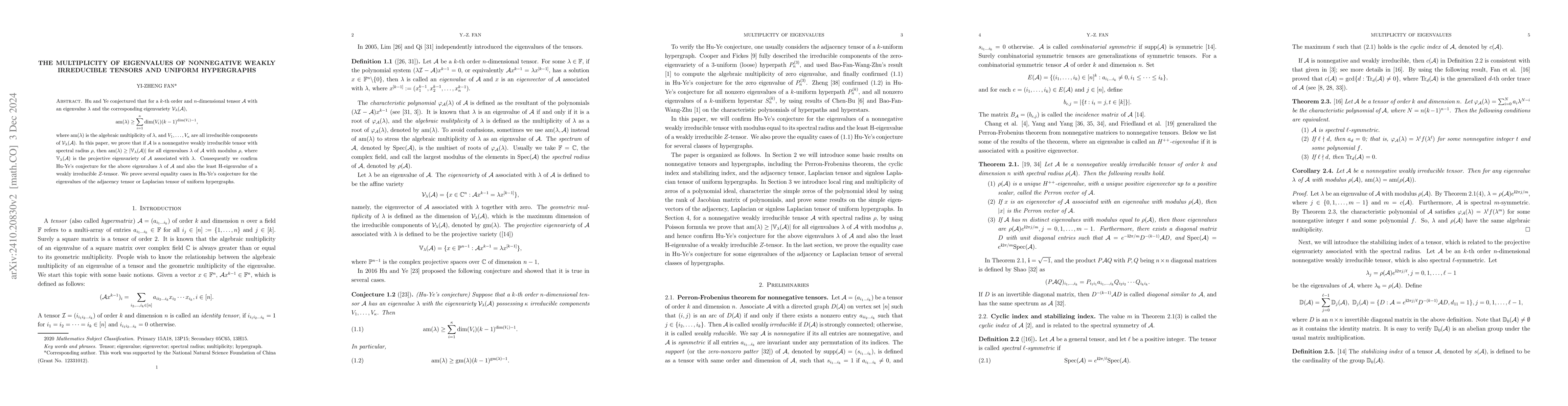 Thumbnail for The multiplicity of eigenvalues of nonnegative weakly irreducible
  tensors and uniform hypergraphs