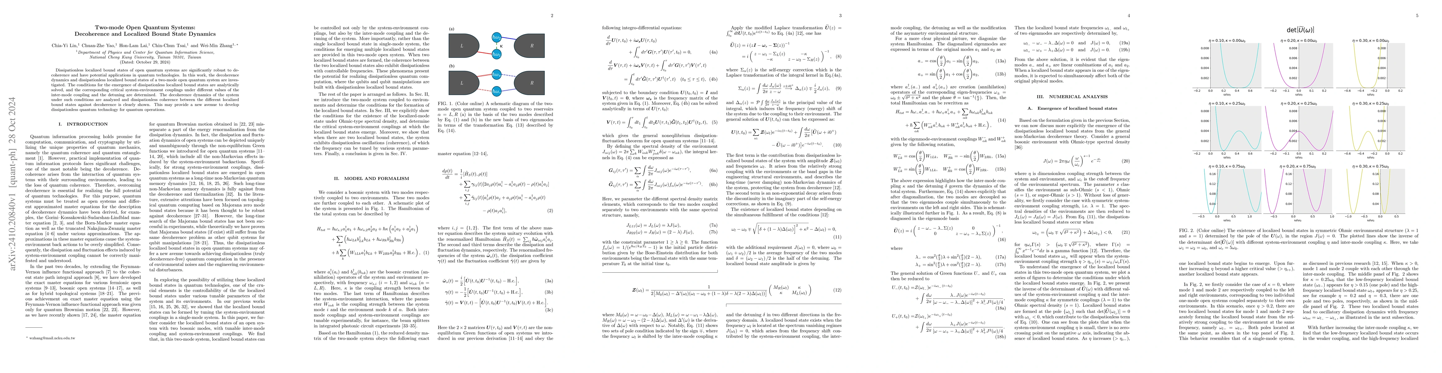 Thumbnail for Two-mode Open Quantum Systems: Decoherence and Localized Bound State
  Dynamics