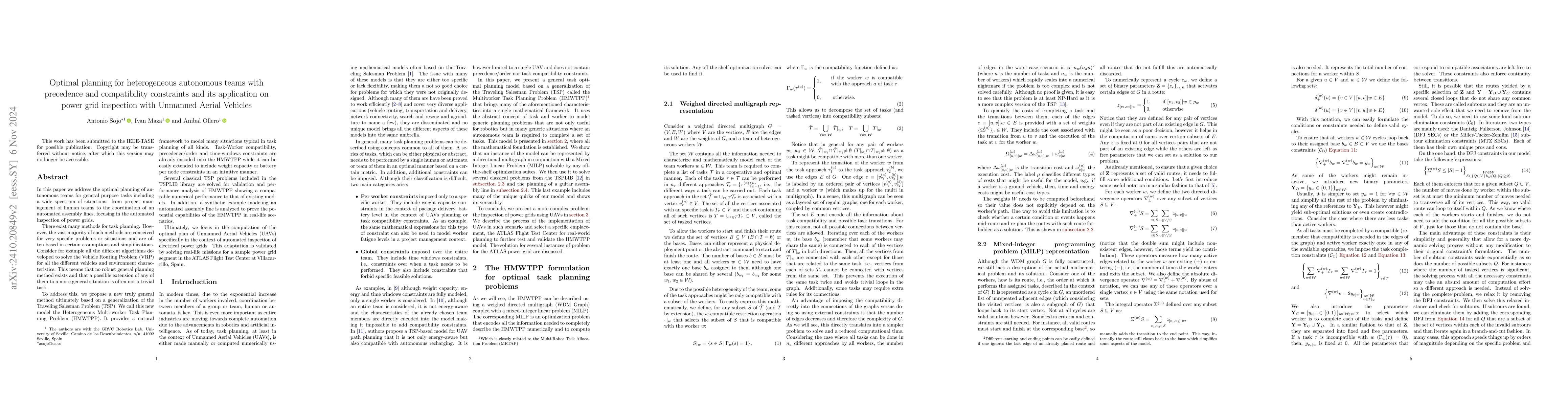 Thumbnail for Optimal planning for heterogeneous autonomous teams with precedence and
  compatibility constraints and its application on power grid inspection with
  Unmanned Aerial Vehicles