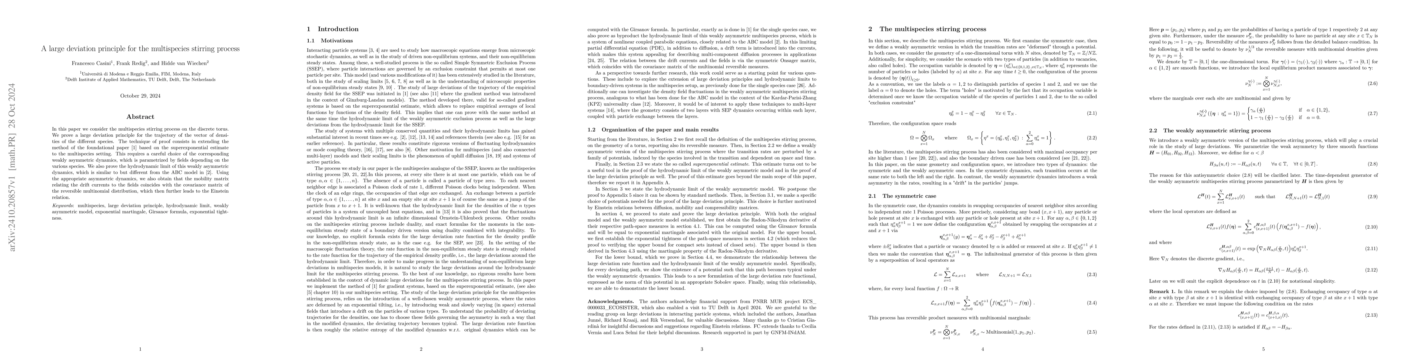 Thumbnail for A large deviation principle for the multispecies stirring process