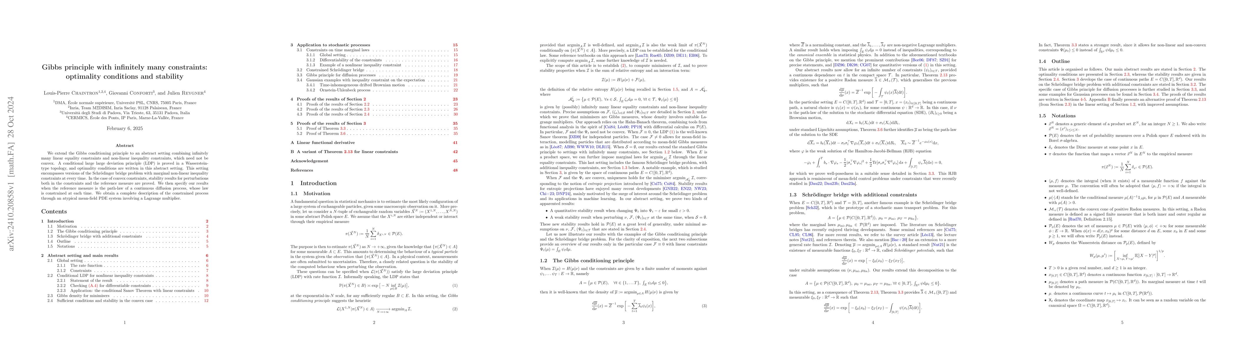 Thumbnail for Gibbs principle with infinitely many constraints: optimality conditions
  and stability