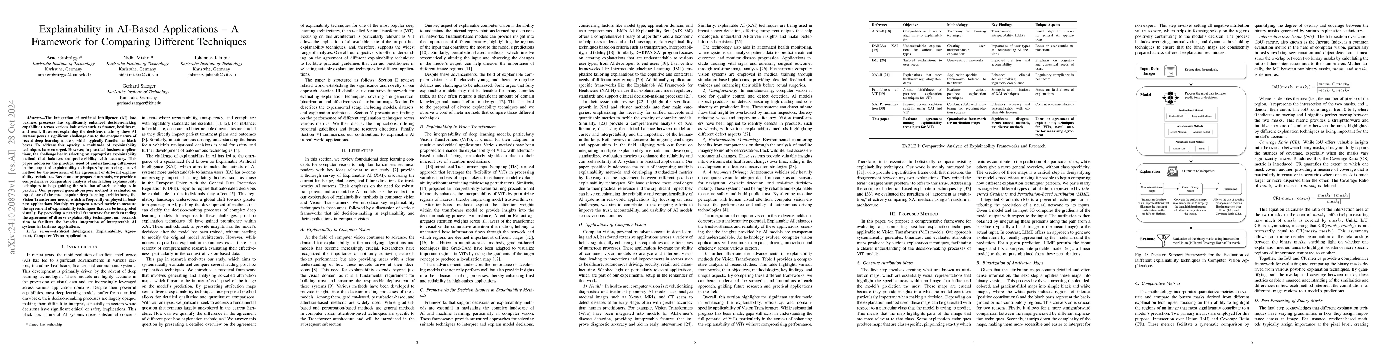 Thumbnail for Explainability in AI Based Applications: A Framework for Comparing
  Different Techniques