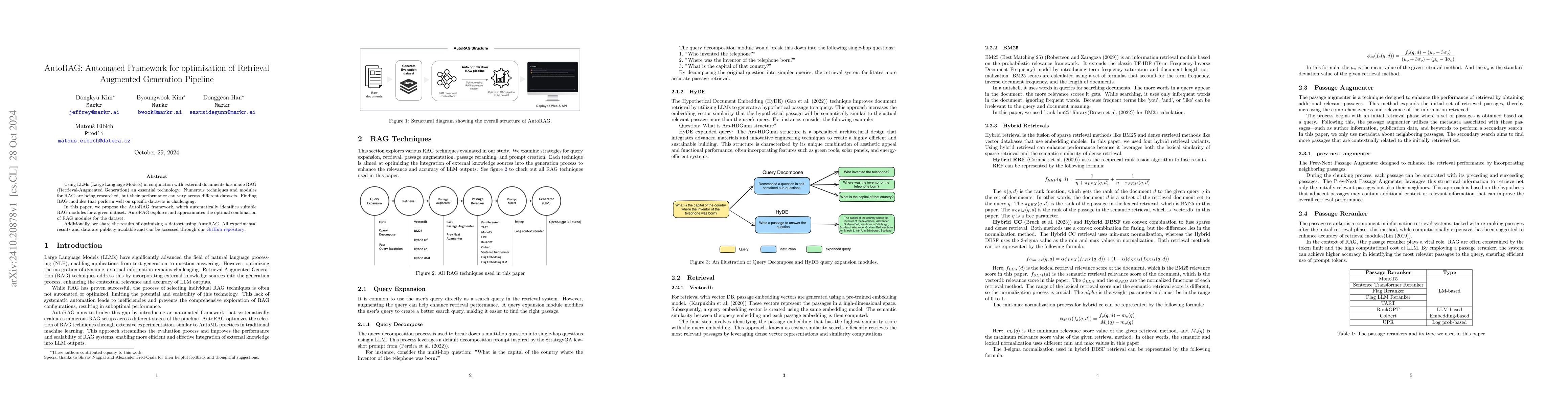 Thumbnail for AutoRAG: Automated Framework for optimization of Retrieval Augmented
  Generation Pipeline