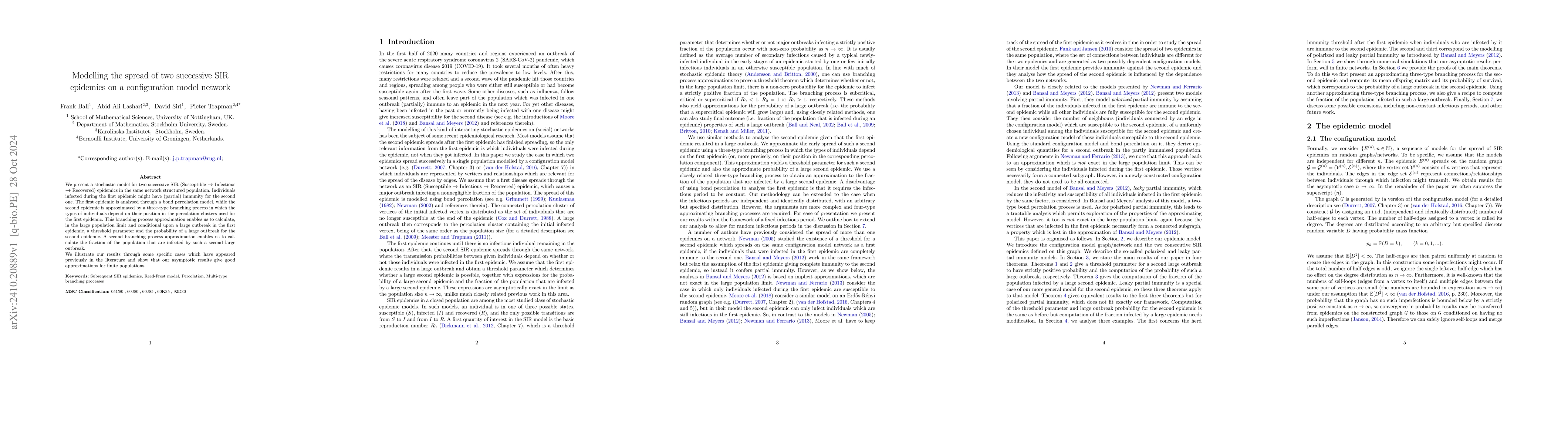 Thumbnail for Modelling the spread of two successive SIR epidemics on a configuration
  model network