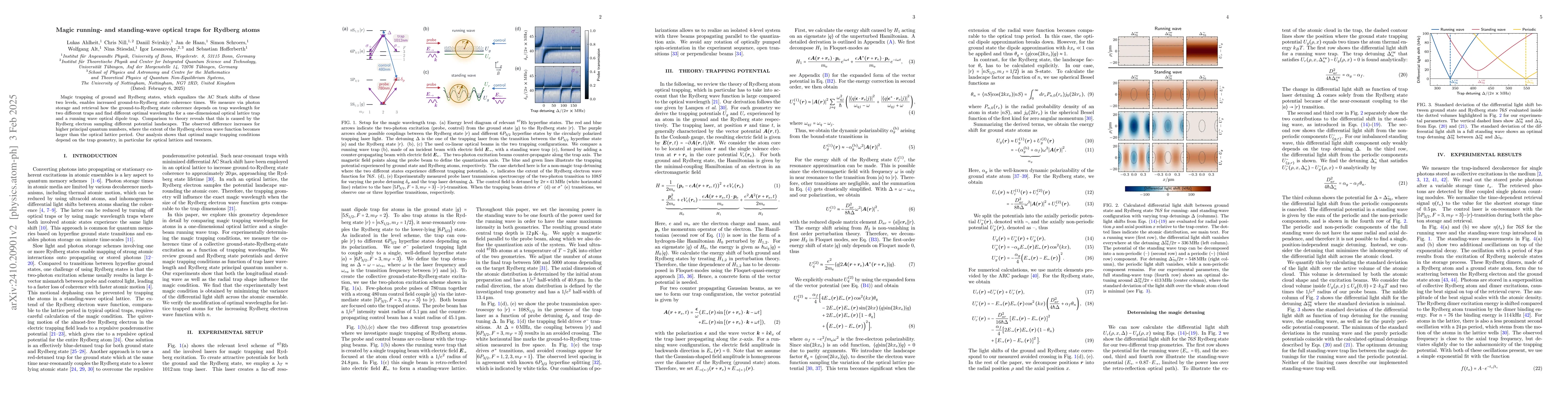 Thumbnail for Magic running and standing wave optical traps for Rydberg atoms