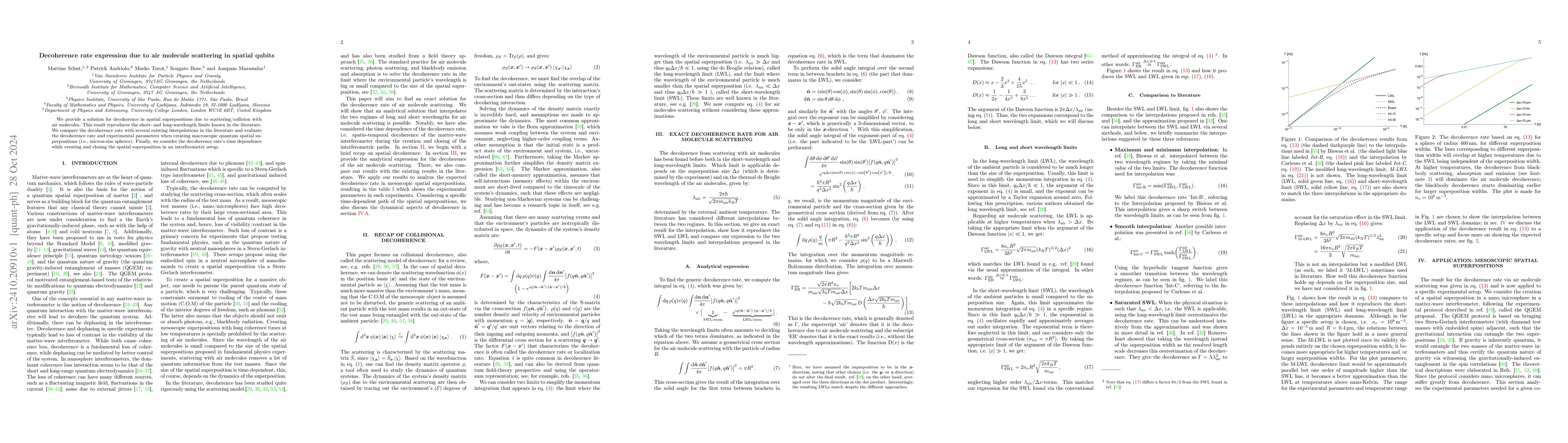 Thumbnail for Decoherence rate expression due to air molecule scattering in spatial
  qubits