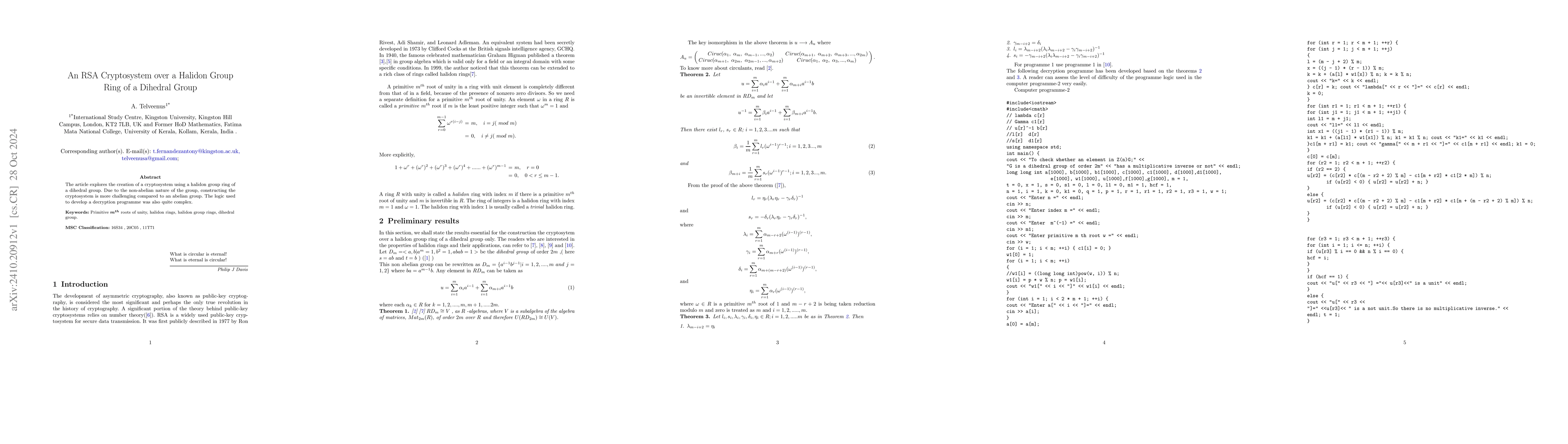 Thumbnail for An RSA Cryptosystem over a Halidon Group Ring of a Dihedral Group