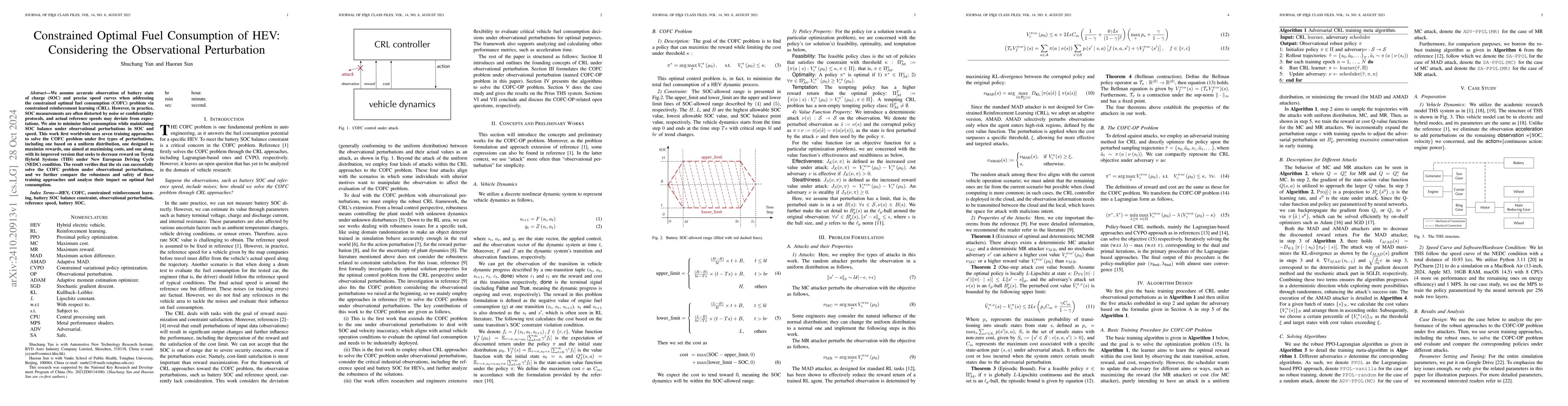 Thumbnail for Constrained Optimal Fuel Consumption of HEV:Considering the
  Observational Perturbation