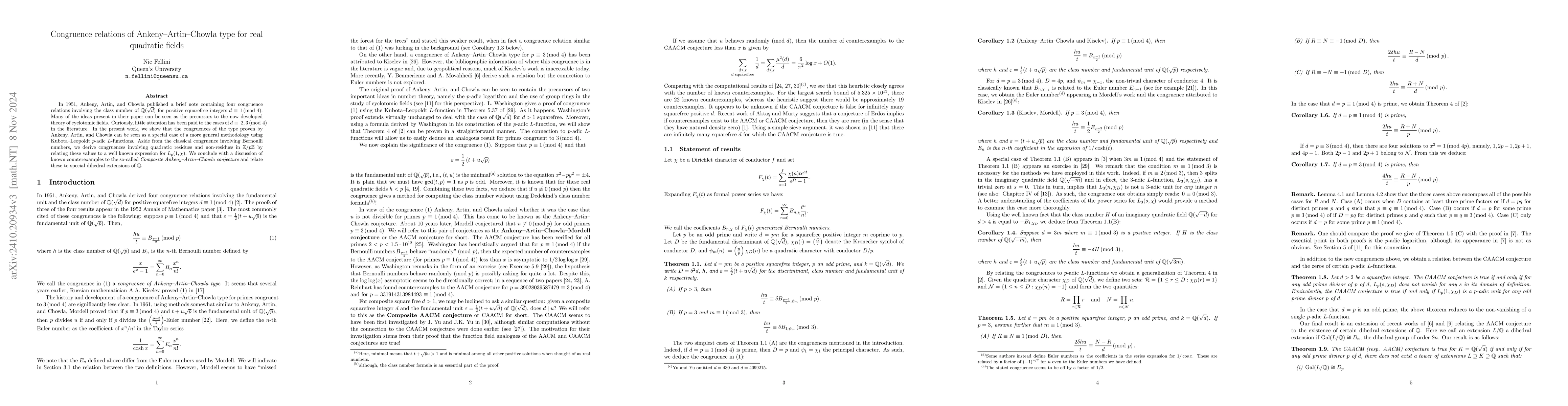 Thumbnail for Congruence relations of
  Ankeny$\unicode{x2013}$Artin$\unicode{x2013}$Chowla type for real quadratic
  fields