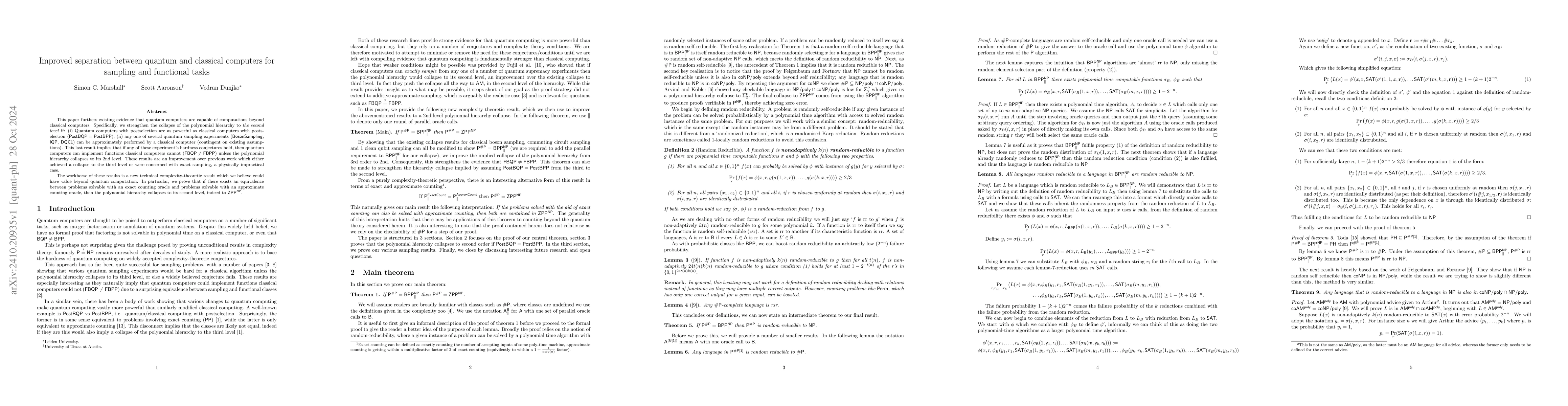 Thumbnail for Improved separation between quantum and classical computers for sampling
  and functional tasks
