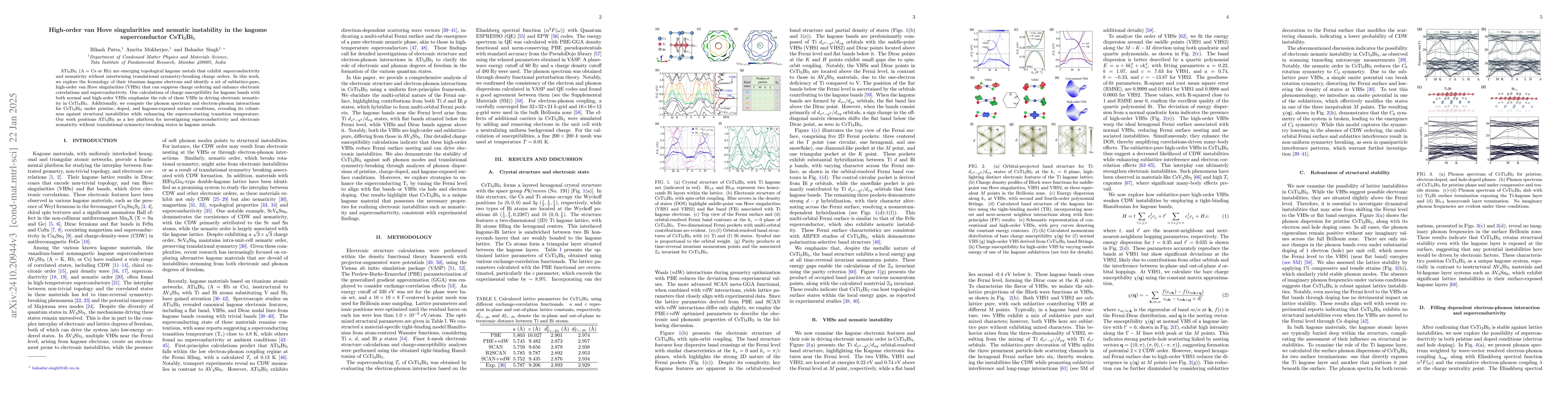 Thumbnail for High-order van Hove singularities and nematic instability in a kagome
  superconductor CsTi$_3$Bi$_5$