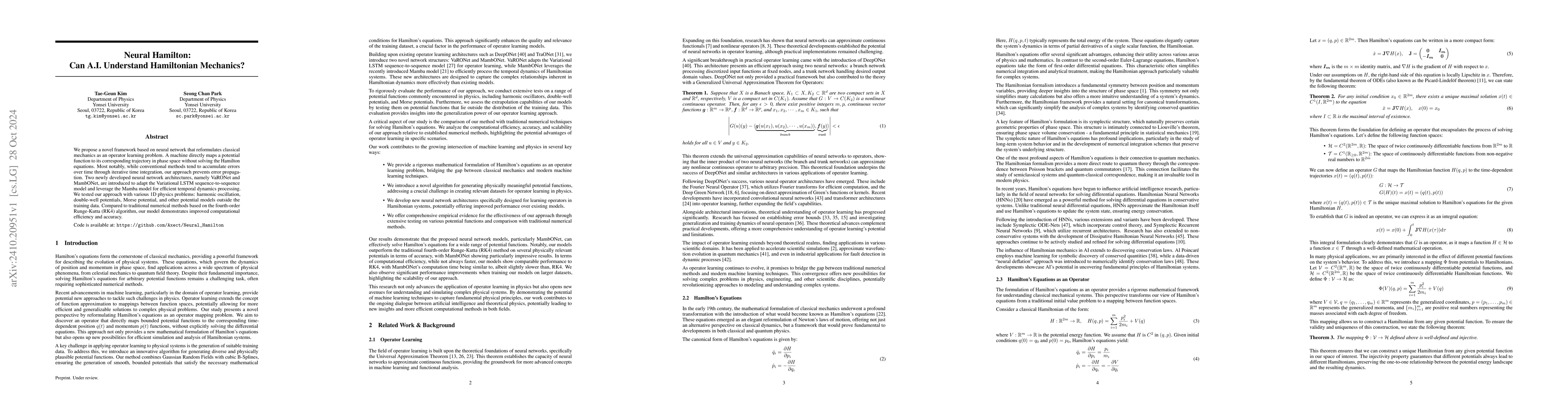 Thumbnail for Neural Hamilton: Can A.I. Understand Hamiltonian Mechanics?