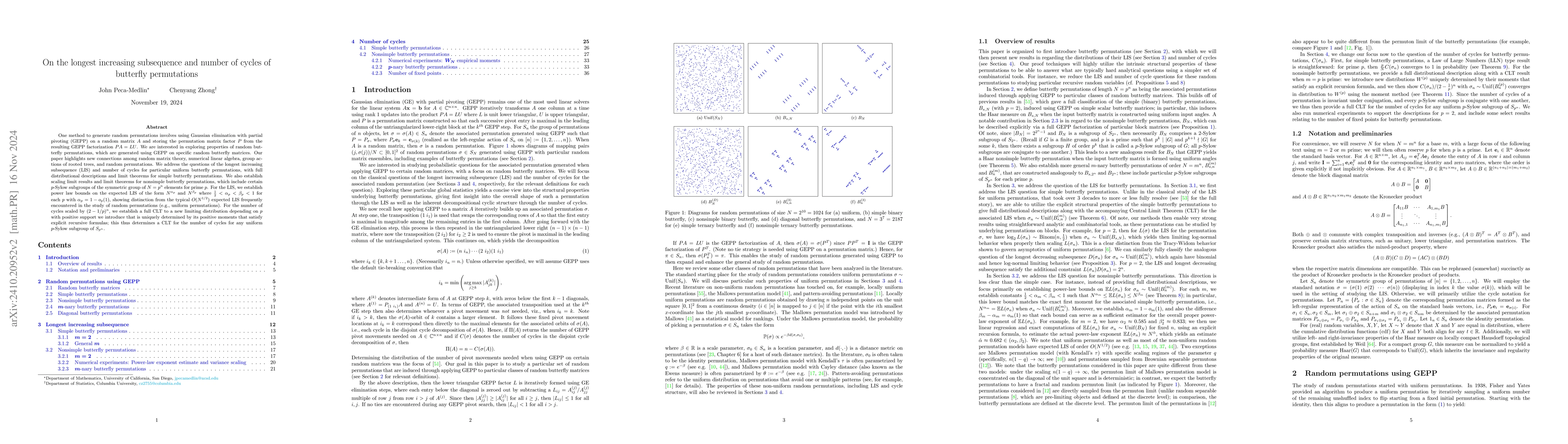 Thumbnail for On the longest increasing subsequence and number of cycles of butterfly
  permutations