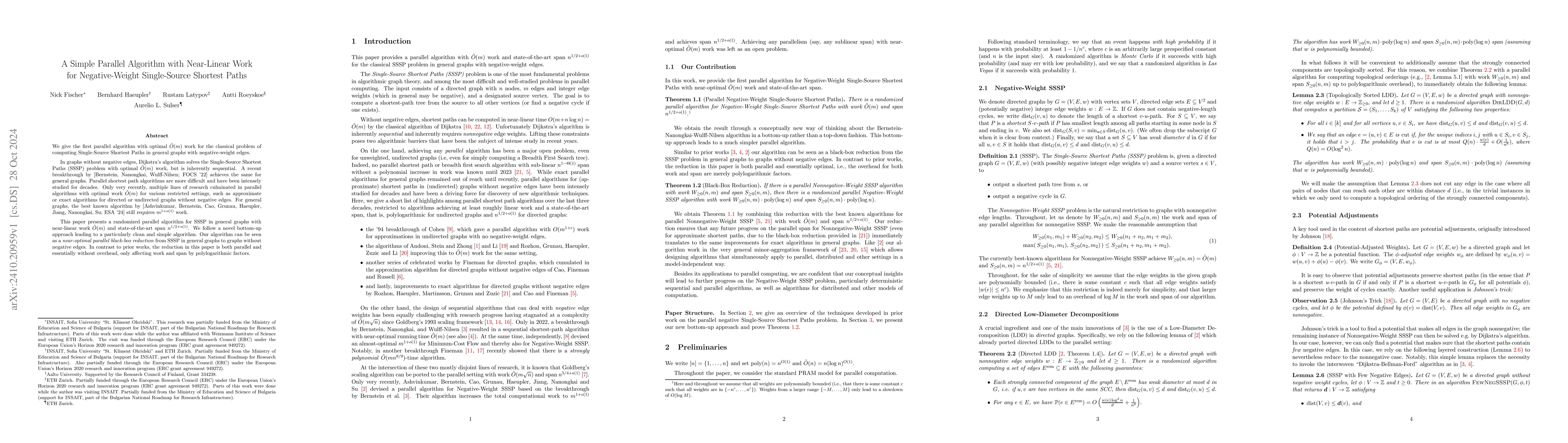 Thumbnail for A Simple Parallel Algorithm with Near-Linear Work for Negative-Weight
  Single-Source Shortest Paths