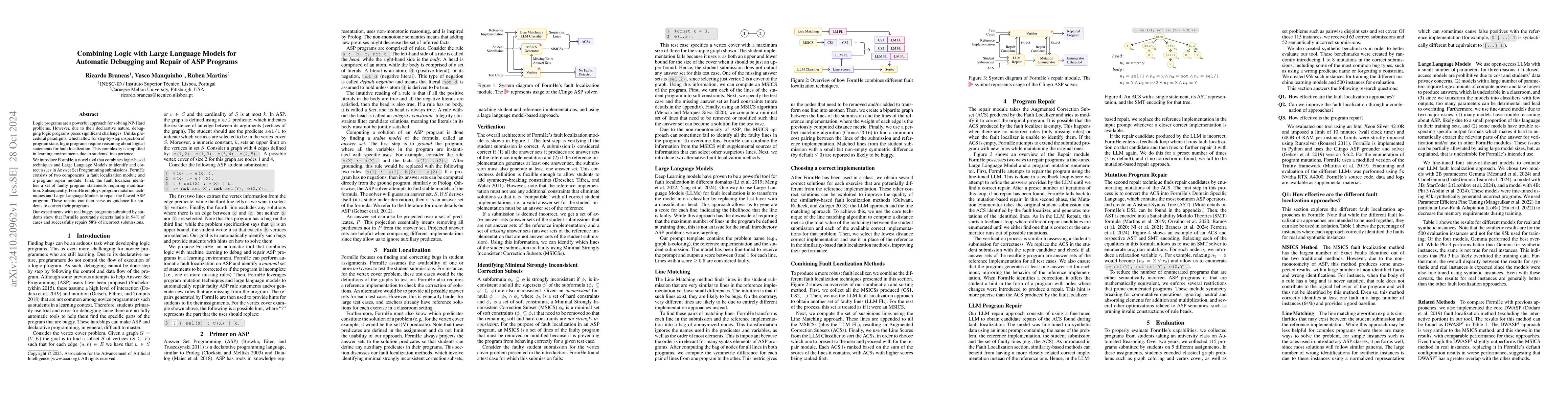 Thumbnail for Combining Logic with Large Language Models for Automatic Debugging and
  Repair of ASP Programs