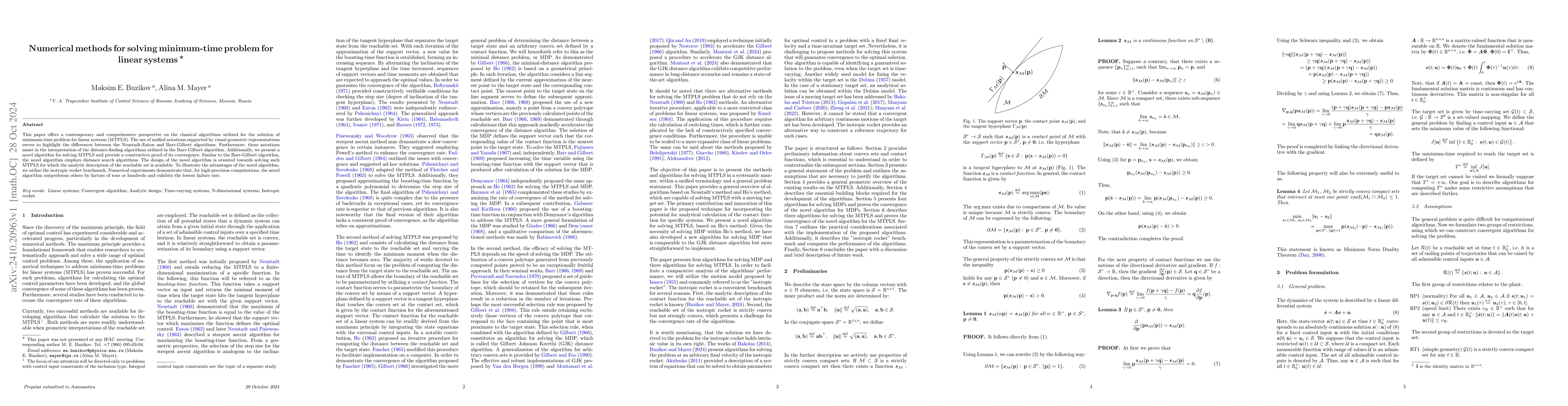 Thumbnail for Numerical methods for solving minimum-time problem for linear systems