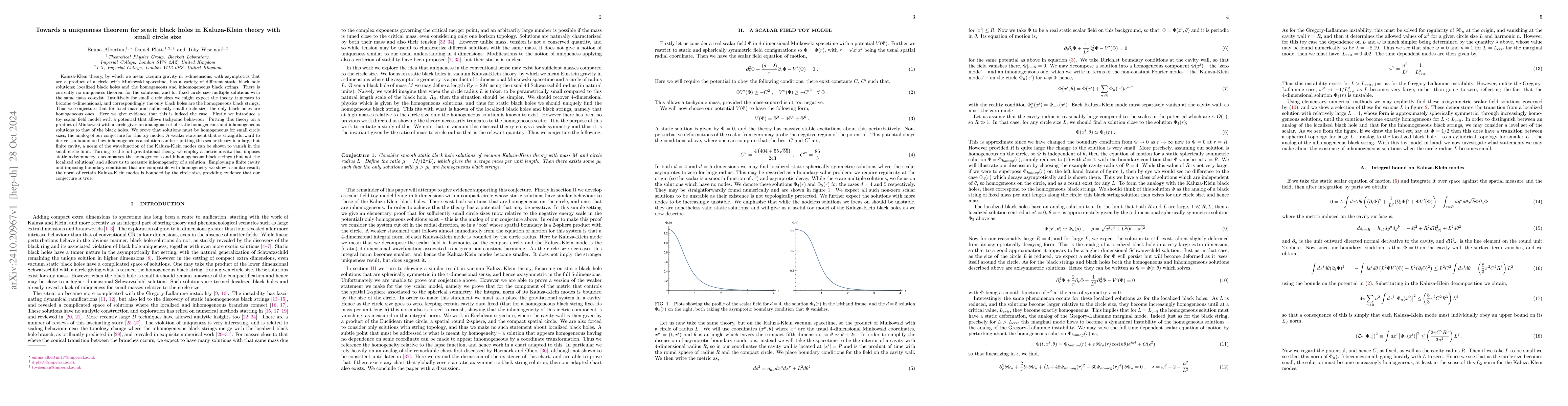Thumbnail for Towards a uniqueness theorem for static black holes in Kaluza-Klein
  theory with small circle size
