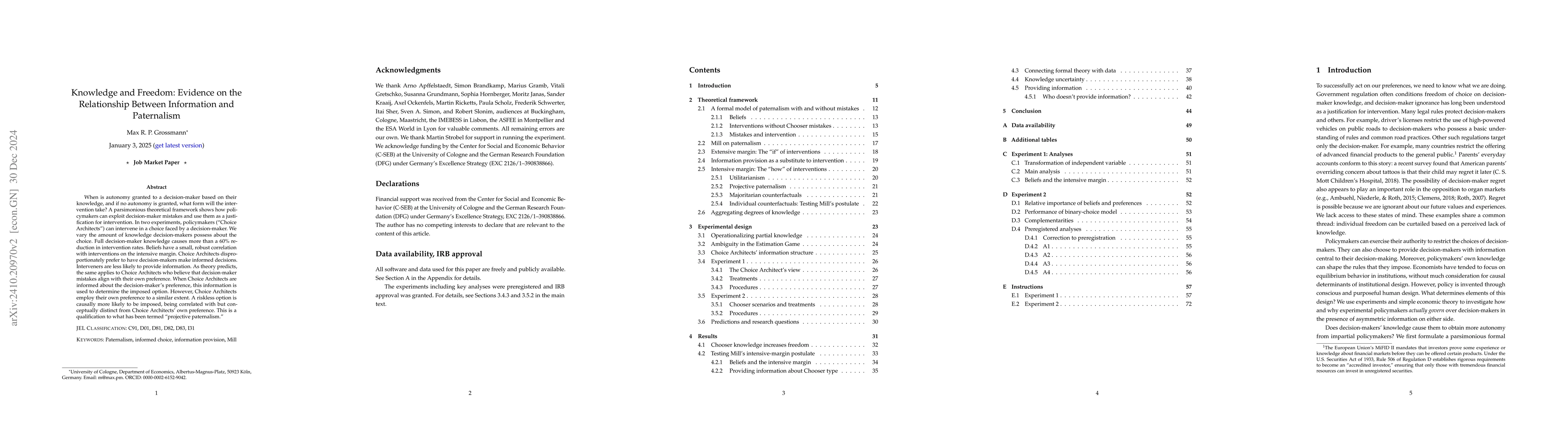 Thumbnail for Knowledge and Freedom: Evidence on the Relationship Between Information
  and Paternalism