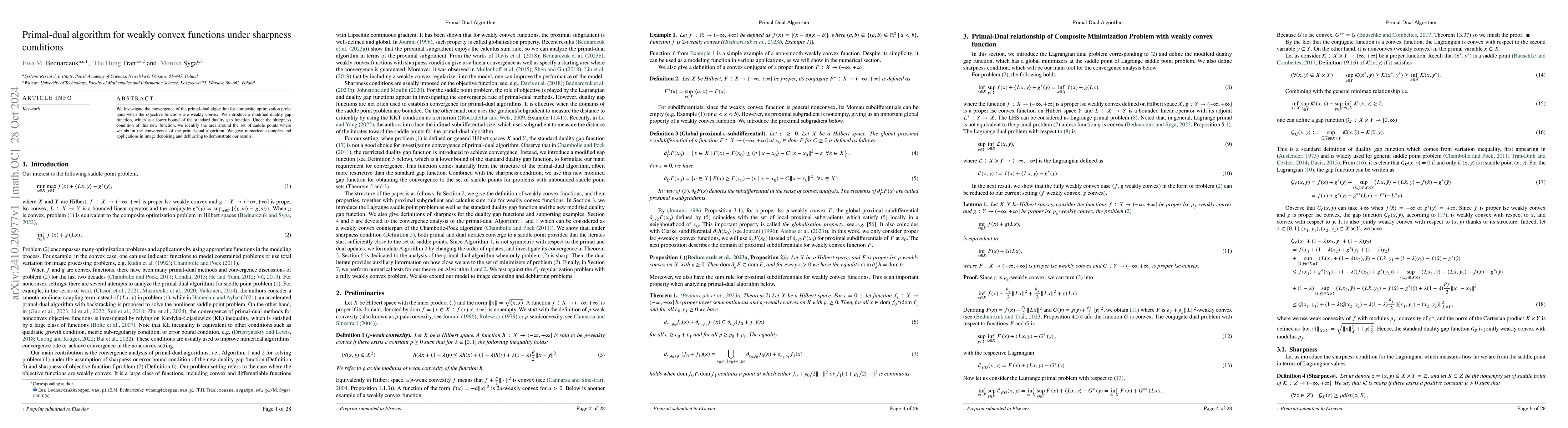 Thumbnail for Primal-dual algorithm for weakly convex functions under sharpness
  conditions