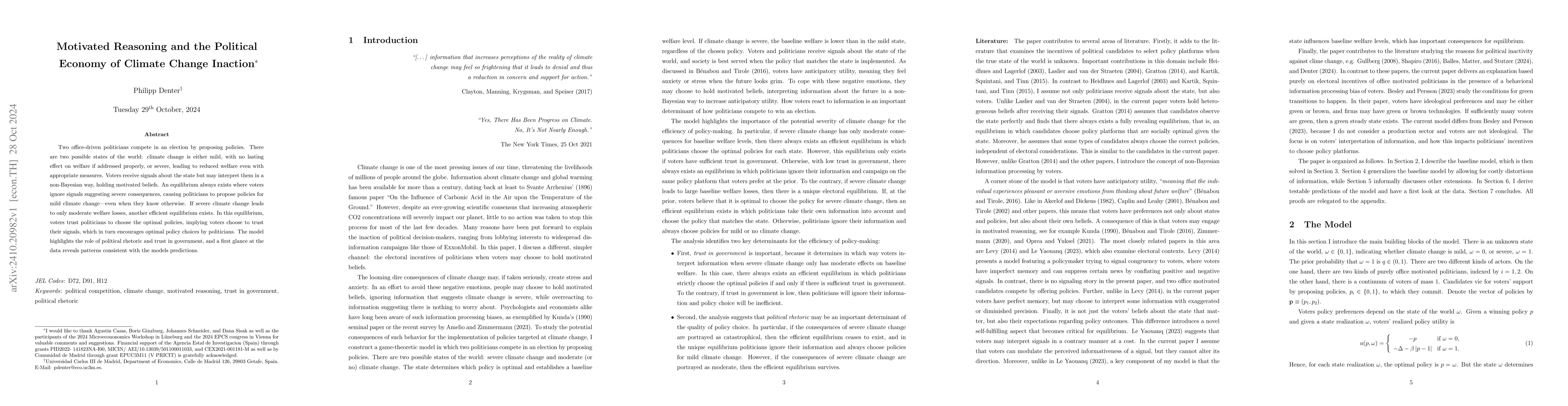 Thumbnail for Motivated Reasoning and the Political Economy of Climate Change Inaction