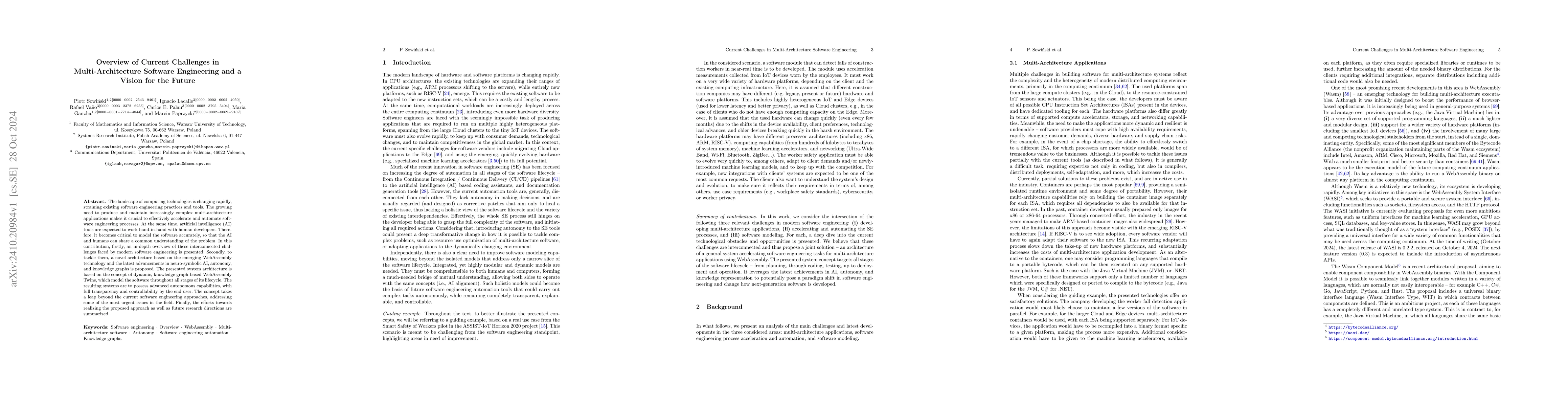 Thumbnail for Overview of Current Challenges in Multi-Architecture Software
  Engineering and a Vision for the Future