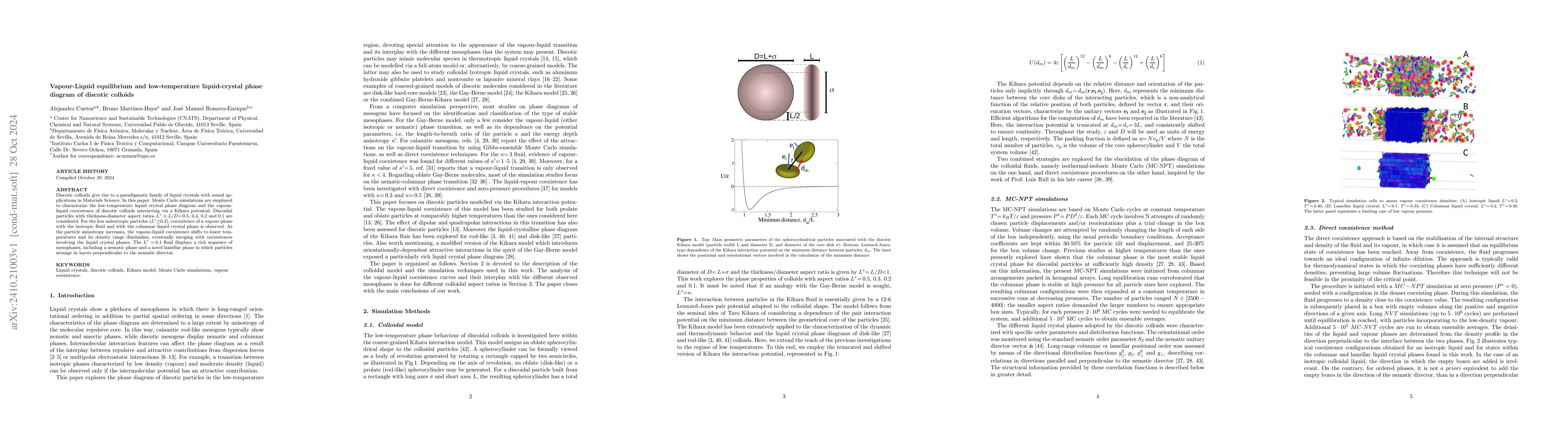 Thumbnail for Vapour-Liquid equilibrium and low-temperature liquid-crystal phase
  diagram of discotic colloids