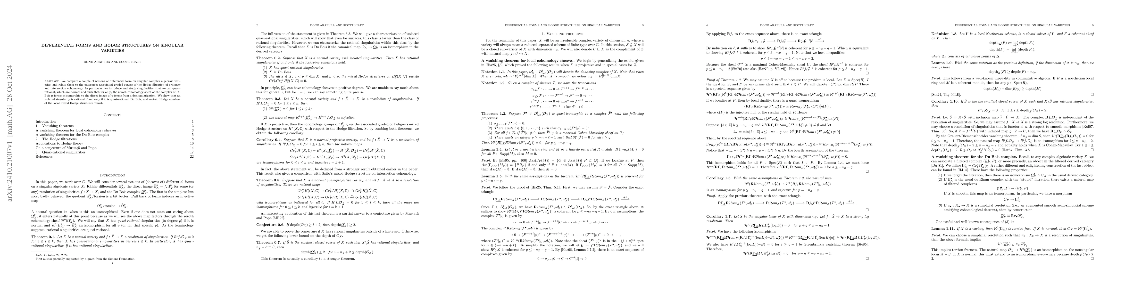 Thumbnail for Differential Forms and Hodge Structures on Singular Varieties