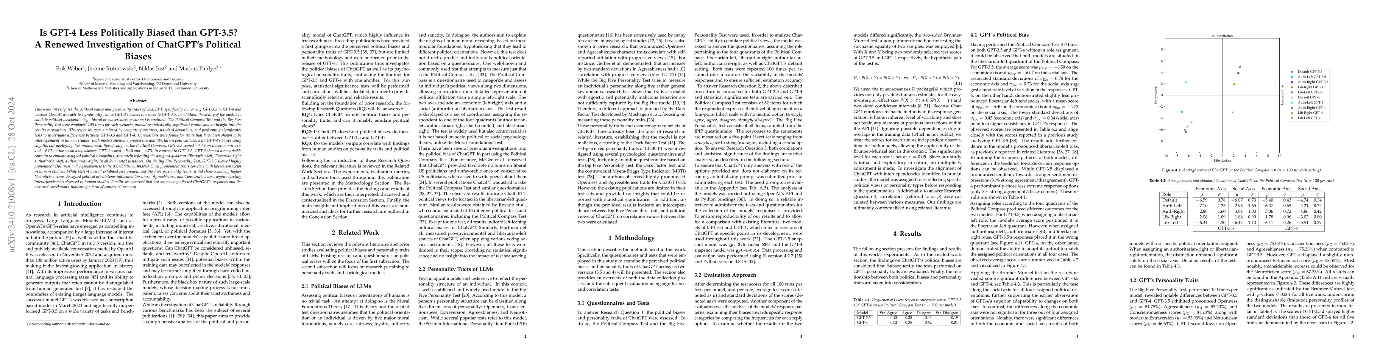 Thumbnail for Is GPT-4 Less Politically Biased than GPT-3.5? A Renewed Investigation
  of ChatGPT's Political Biases