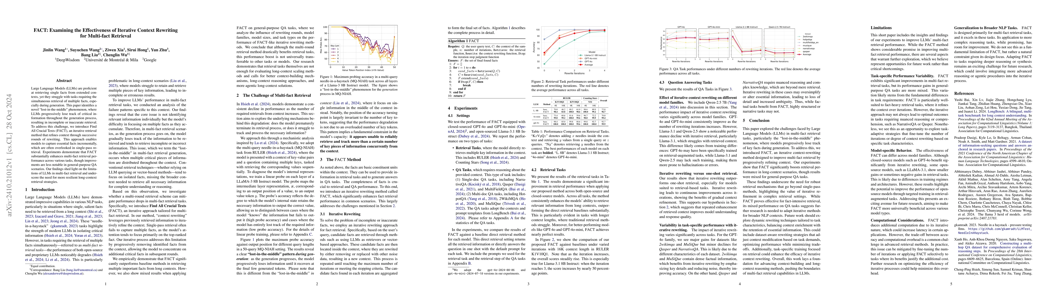 Thumbnail for FACT: Examining the Effectiveness of Iterative Context Rewriting for
  Multi-fact Retrieval