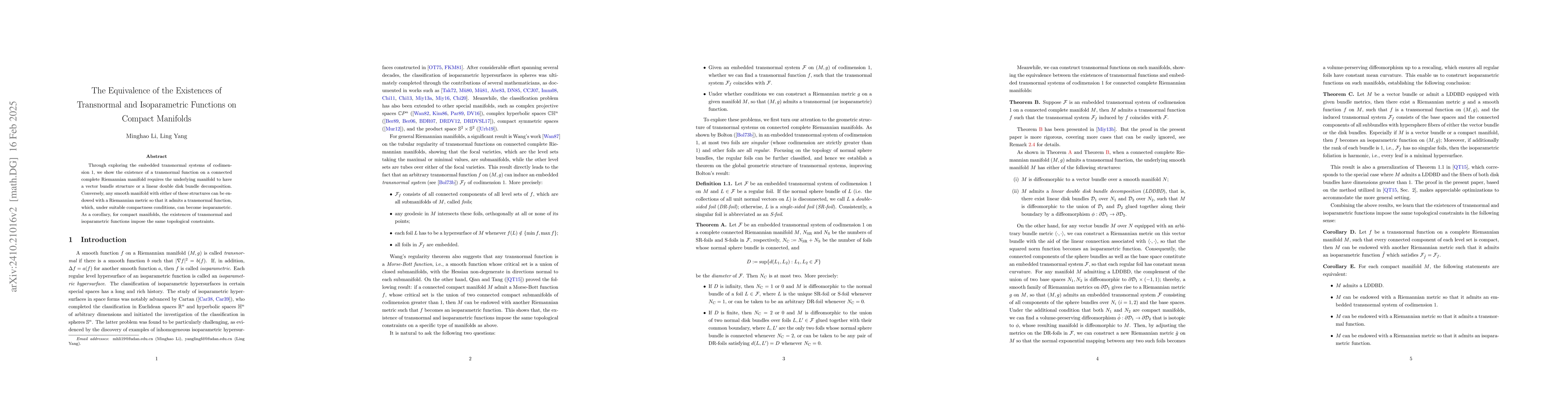 Thumbnail for Transnormal and Isoparametric Functions on Riemannian Manifolds