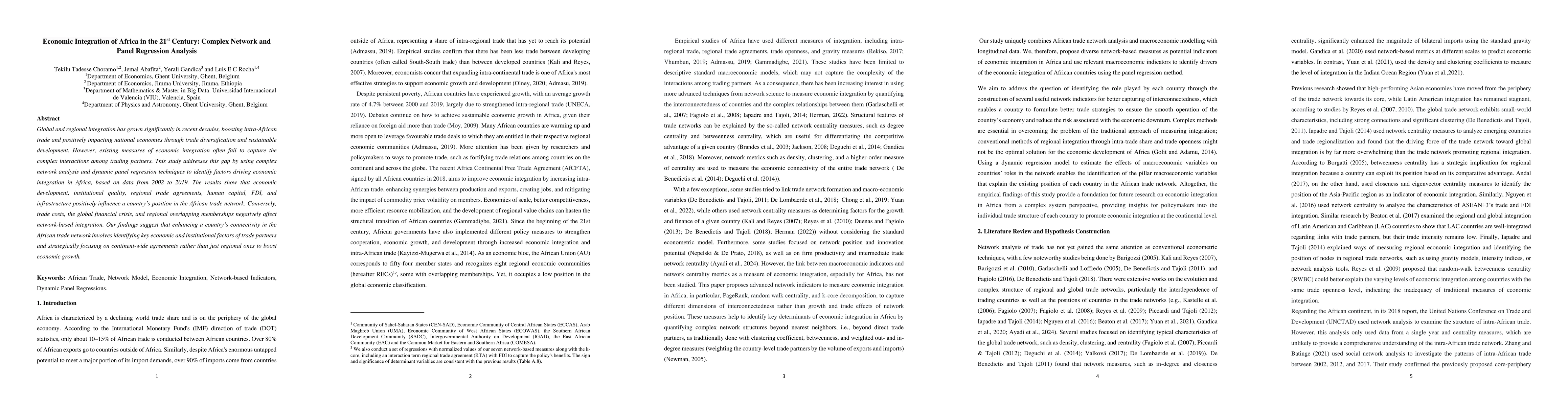 Thumbnail for Economic Integration of Africa in the 21st Century: Complex Network and
  Panel Regression Analysis
