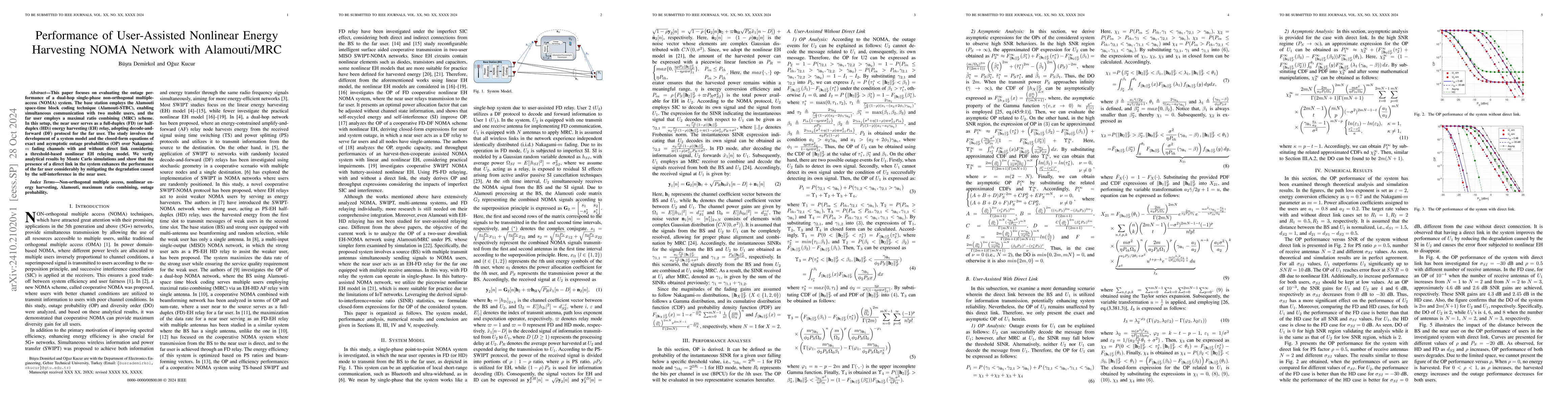 Thumbnail for Performance of User-Assisted Nonlinear Energy Harvesting NOMA Network
  with Alamouti/MRC