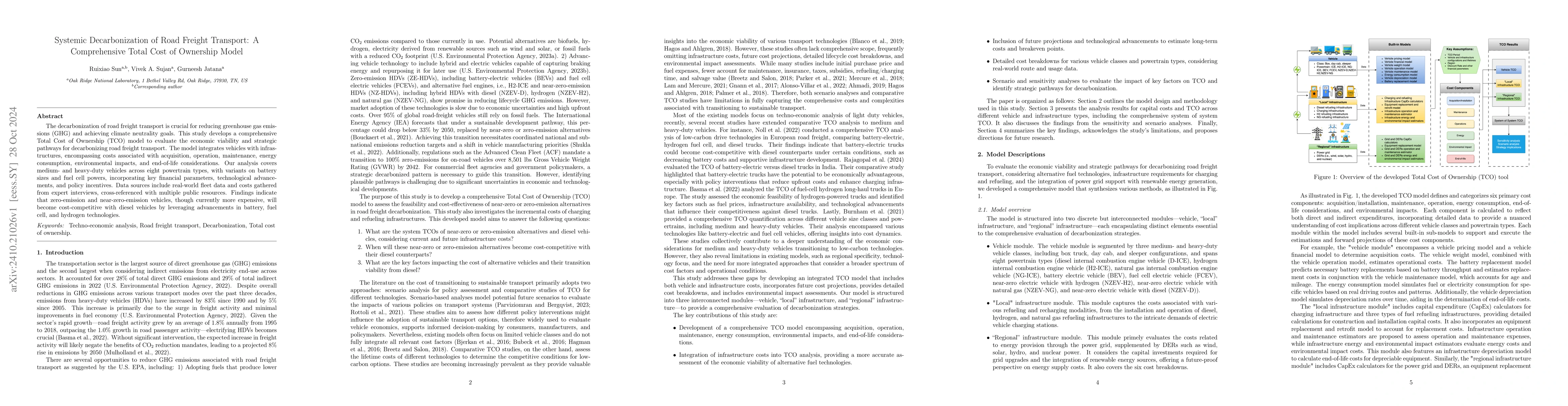 Thumbnail for Systemic Decarbonization of Road Freight Transport: A Comprehensive
  Total Cost of Ownership Model